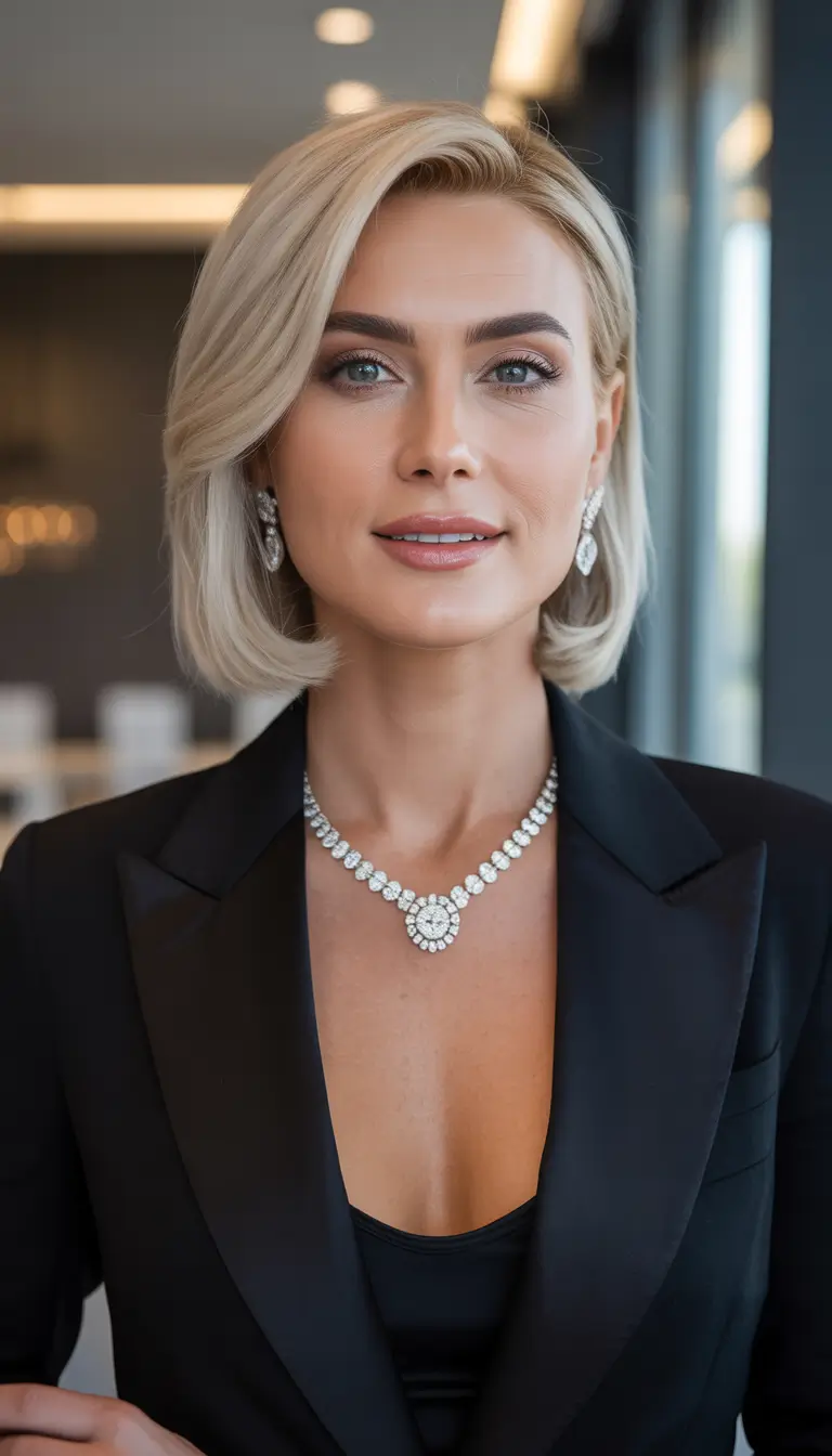 Haircuts for Women Over 40 Elegant Blonde Business Bob With Smooth Ends