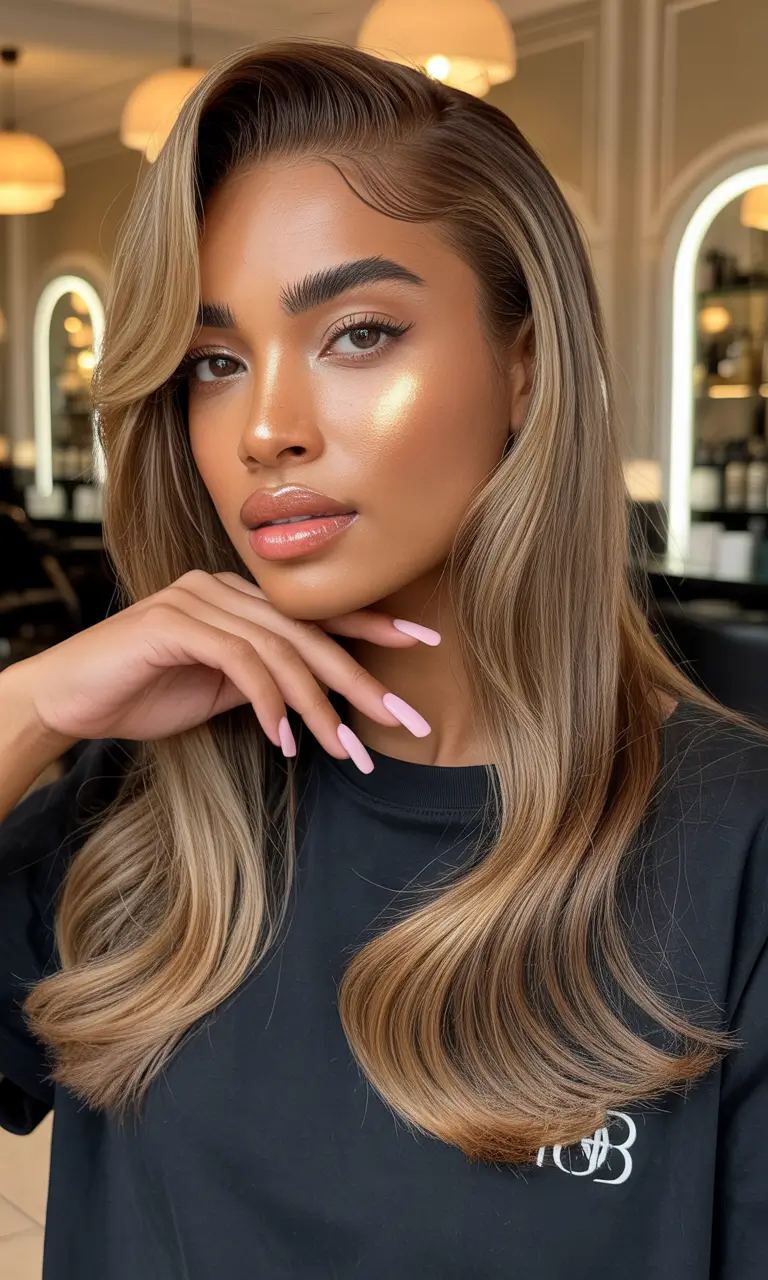 Haircuts for Women Over 40 Sleek Long Layers With Soft, Contoured Highlights