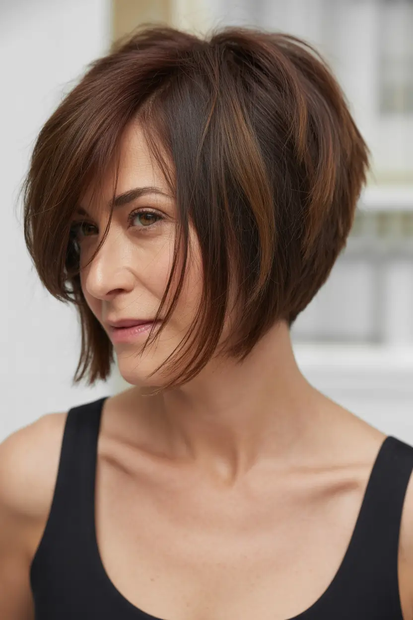 Haircuts for Women Over 40 Chic Angled Bob With Warm Dimension