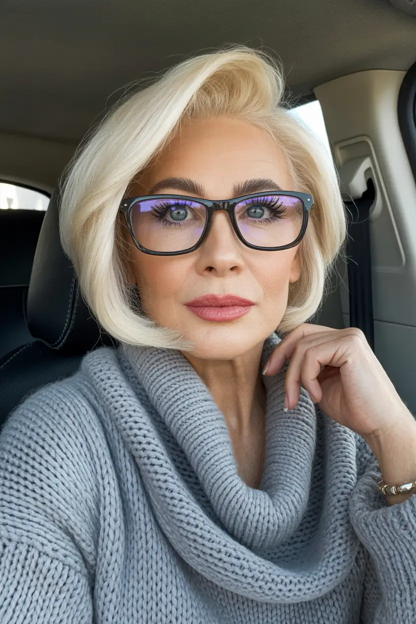 Haircuts for Women Over 40 Structured Blonde Bob With Swooped Volume