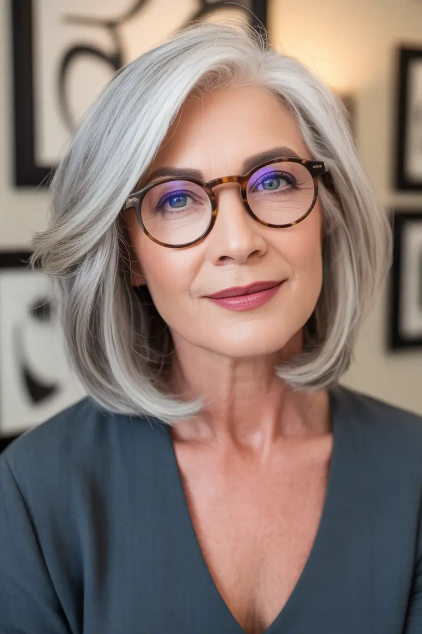 Haircuts for Women Over 50 Soft Silver Classic Bob With Round Contour