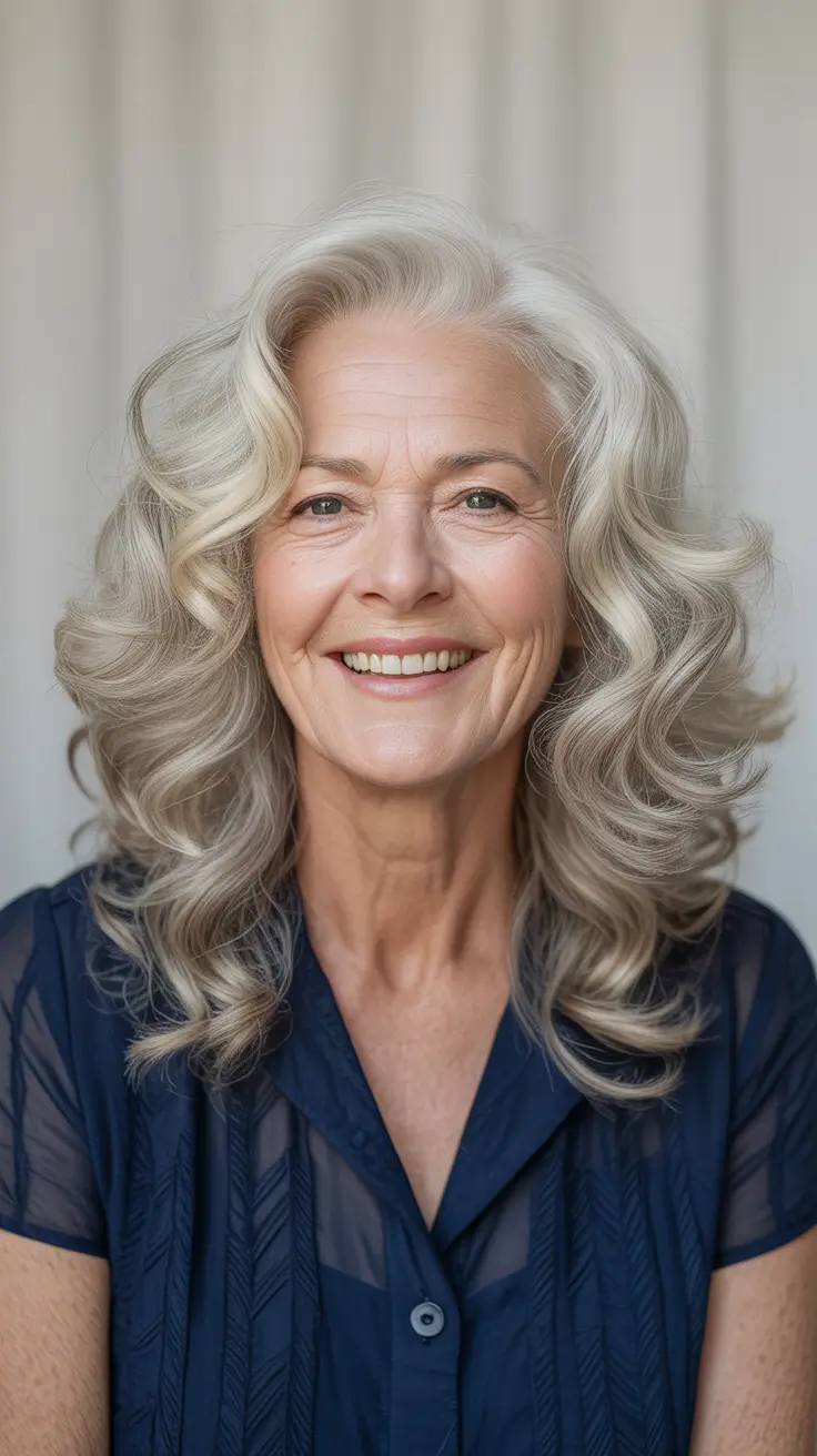 Haircuts for Women Over 50 Soft Silver Curls With Structured Layers