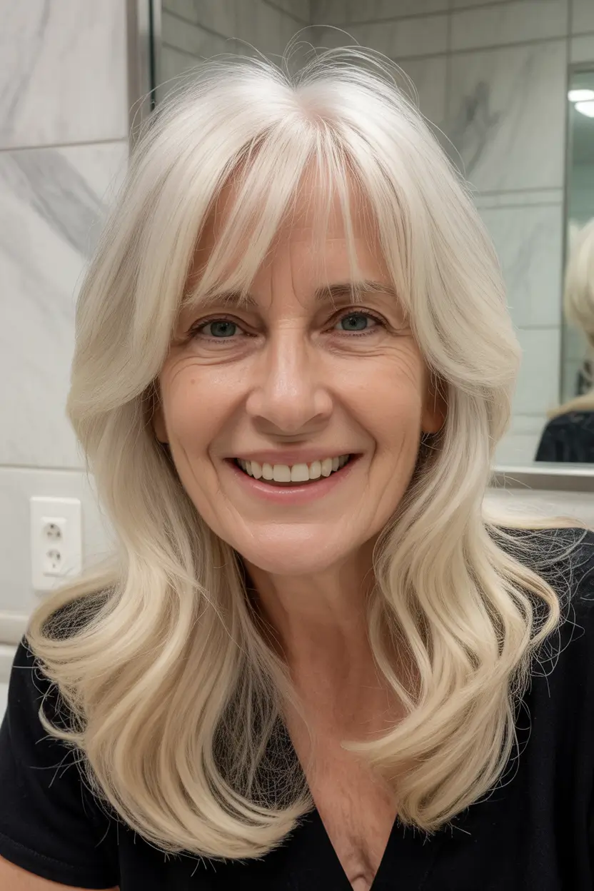 Haircuts for Women Over 60 Soft Layers With Light Airy Bangs