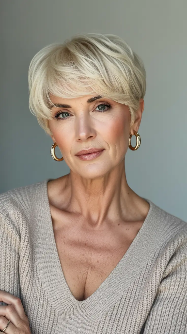 Haircuts for Women Over 60 Modern Blonde Pixie With Effortless Soft Layers