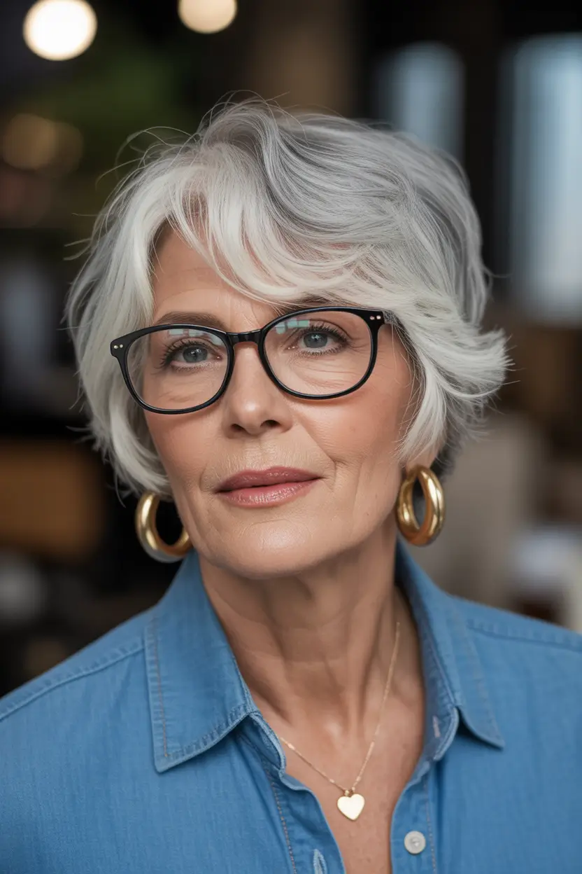 Haircuts for Women Over 60 Feathered Silver Bob With Lifted Crown and Soft Bangs
