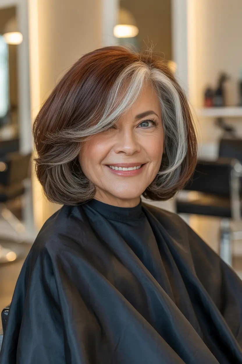Haircuts for Women Over 60 Dimensional Bob With Striking Silver Accent