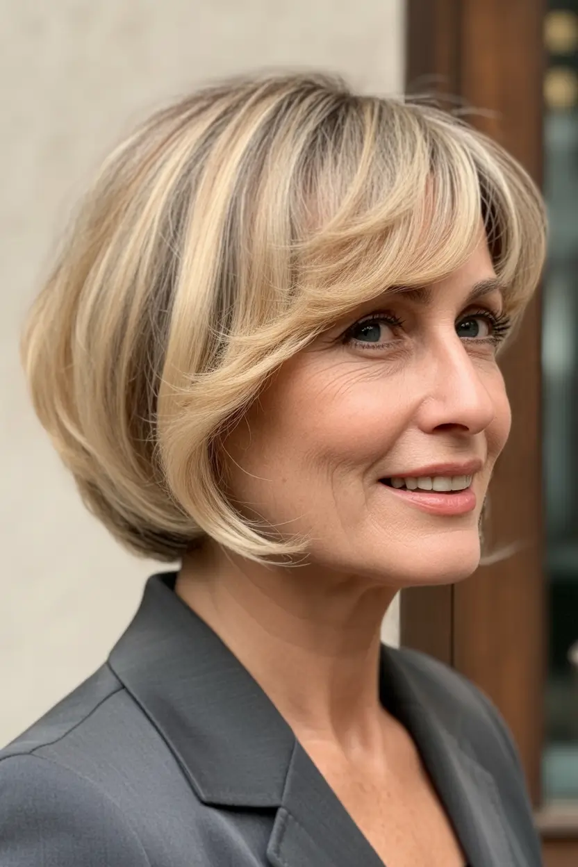 Haircuts for Women Over 60 Polished Blonde Bob With Soft Contouring Layers