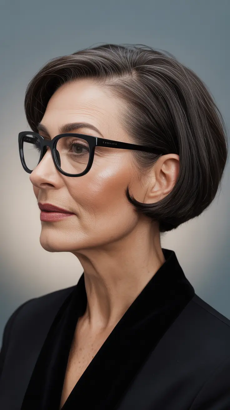Haircuts for Women Over 60 Structured Bob With Side-Swept Volume for Glasses Wearers