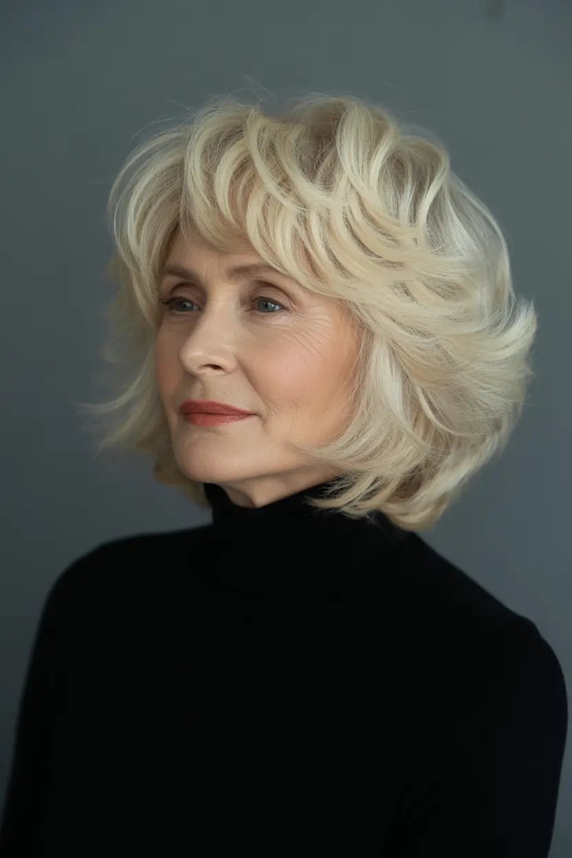 Haircuts for Women Over 60 Feathered Medium Length Blonde Shag With Soft Lift