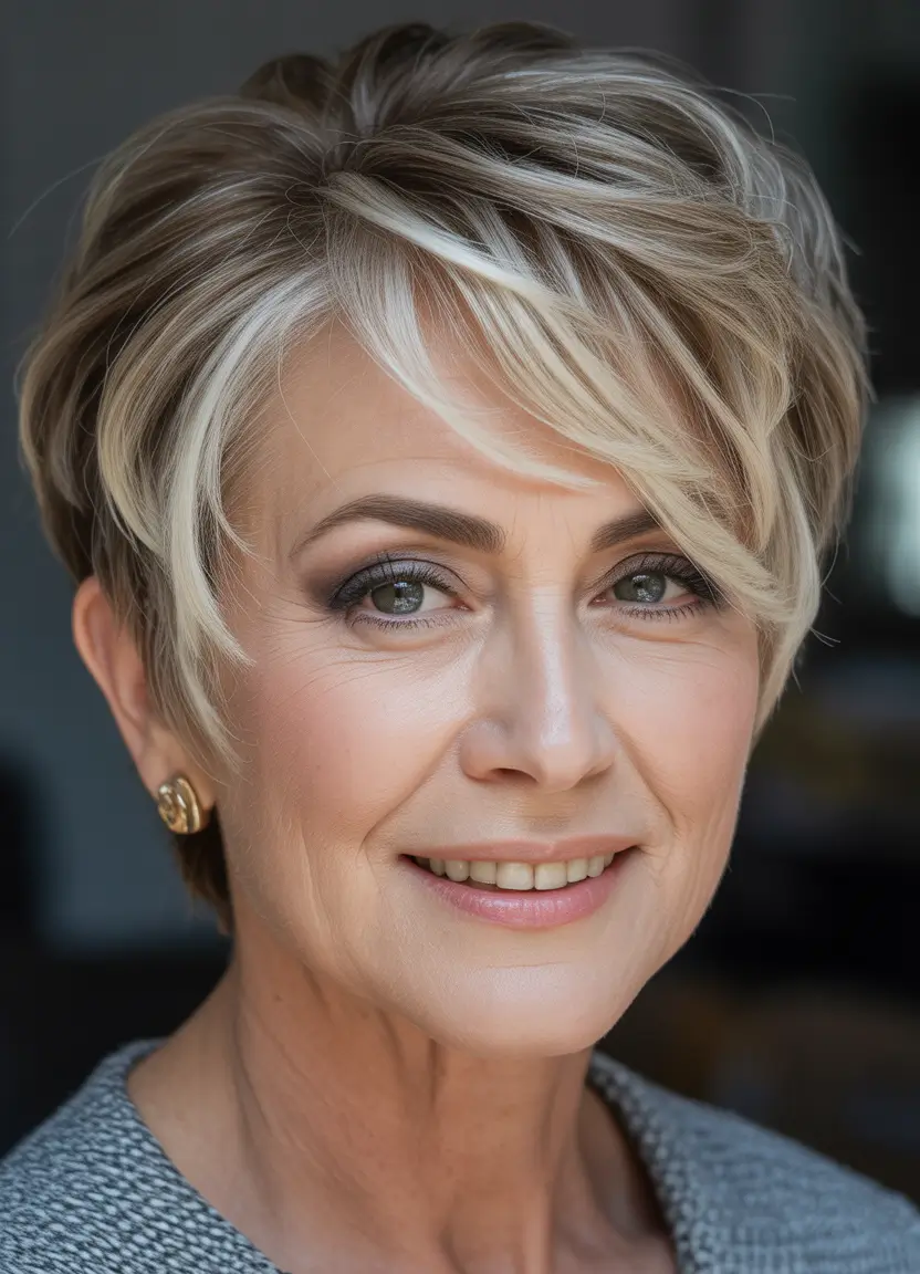 Haircuts for Women Over 60 Softly Textured Pixie-Bob With Light Blonde Highlights