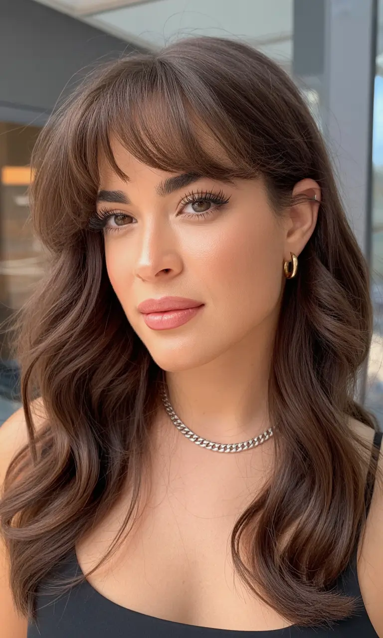 haircuts with bangs Classic Medium Waves With Soft French Bangs