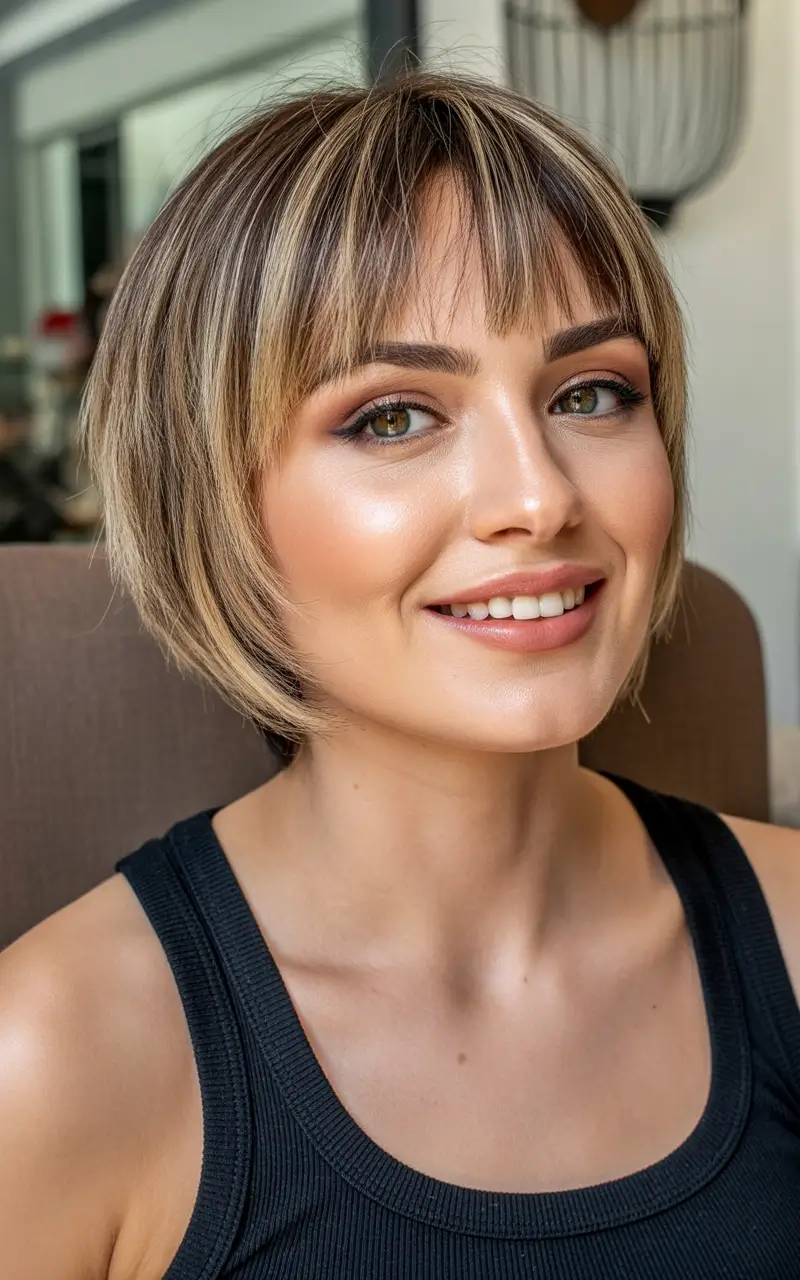 haircuts with bangs Soft Blonde Layered Bob With Wispy Bangs