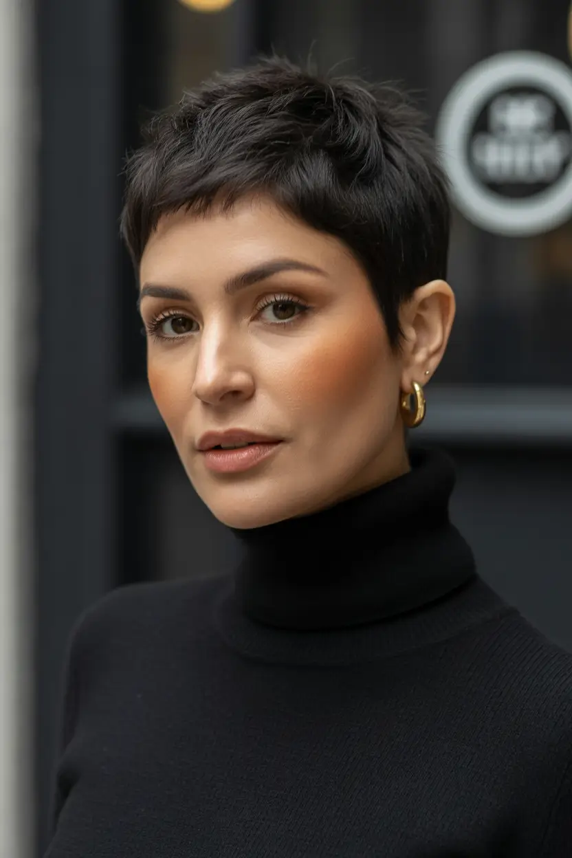 haircuts with bangs Chic Cropped Pixie With Tapered Bangs