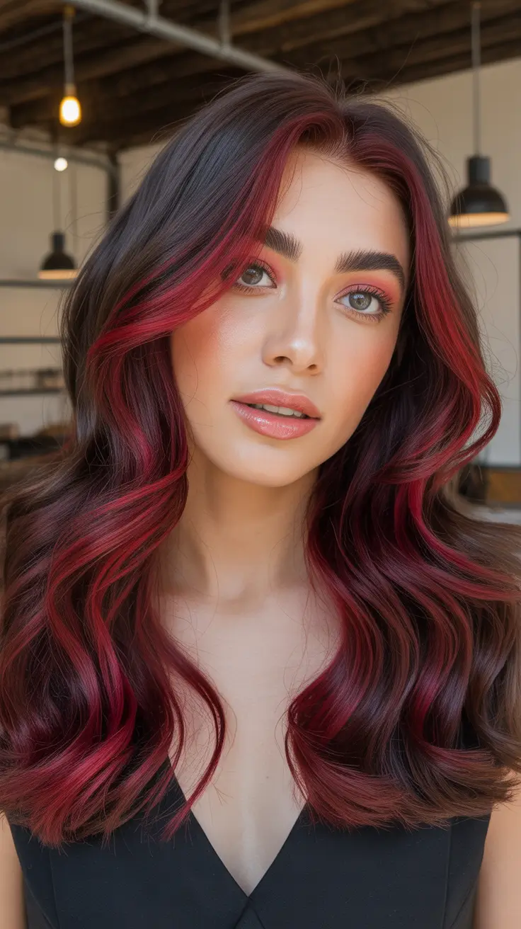 layered haircuts Bold Cherry-Red Layered Waves