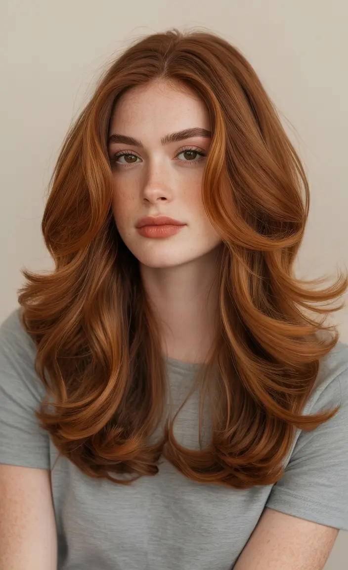 layered haircuts Copper Gloss Layers With Gentle Volume