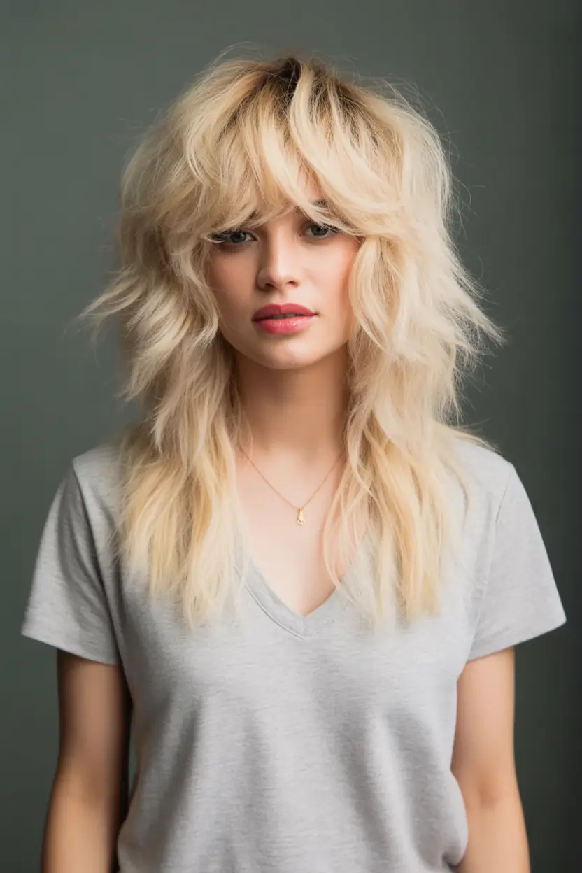 layered haircuts Platinum Shag With Feathered Texture