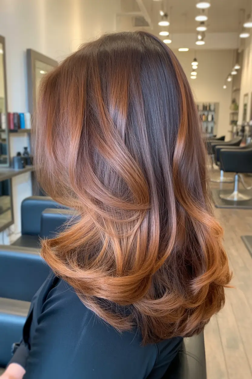 layered haircuts Golden Copper Swooped Layers