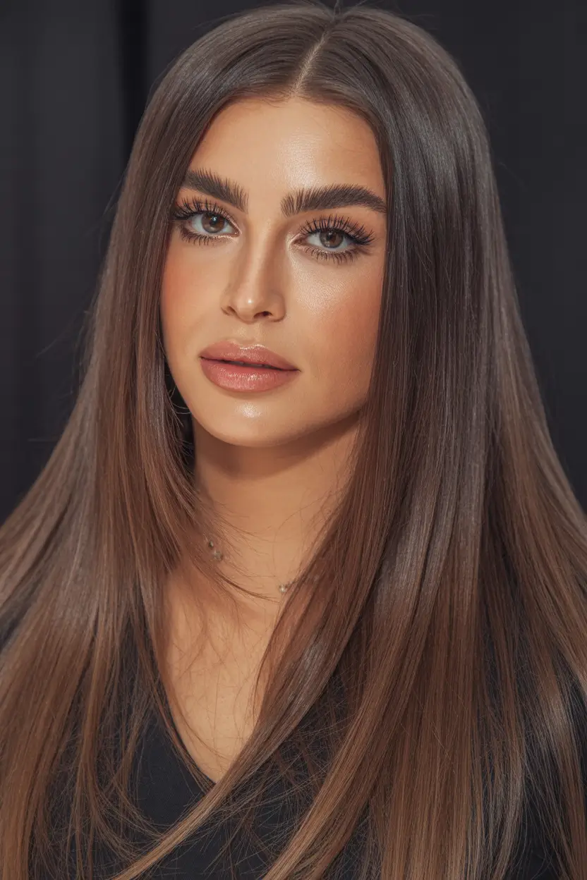 brown hair colors Sleek Chestnut Brown With Straight, Polished Length
