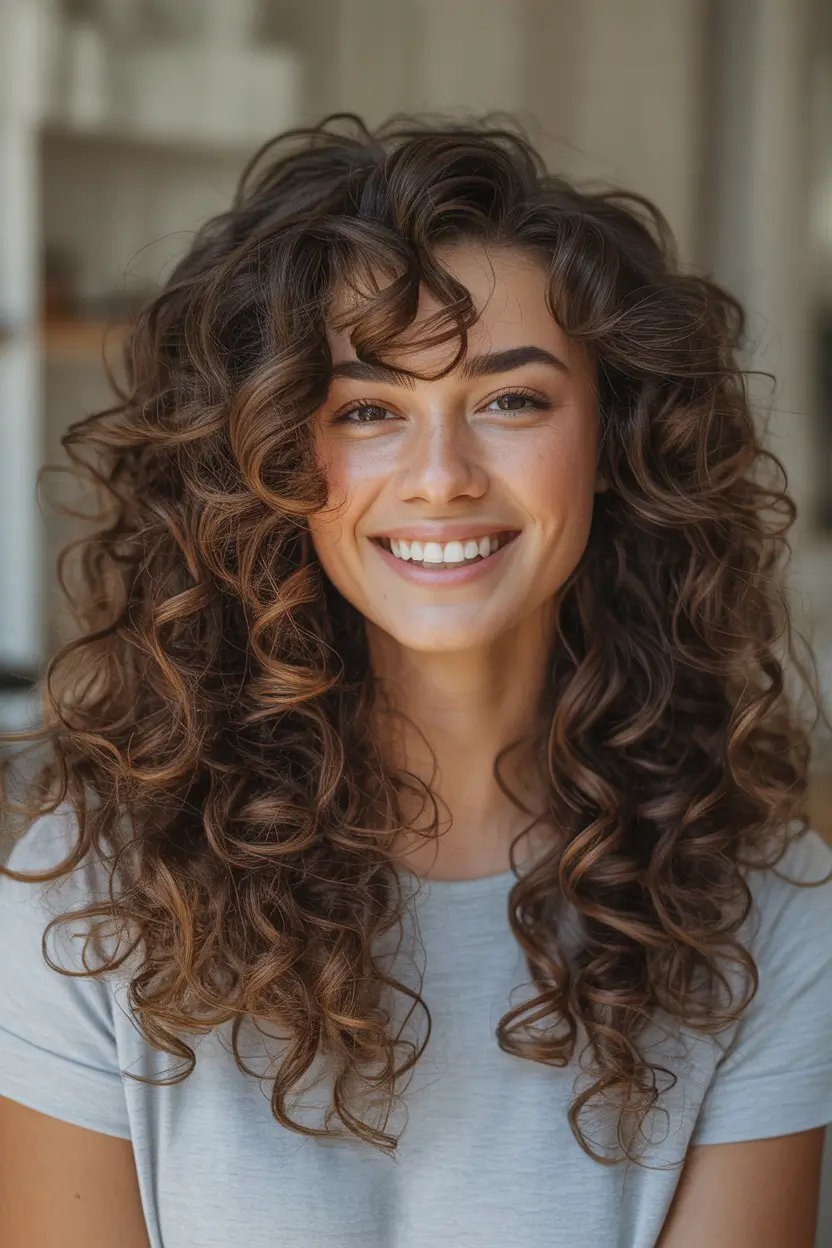 brown hair colors Medium Chocolate Curls With Natural Bounce