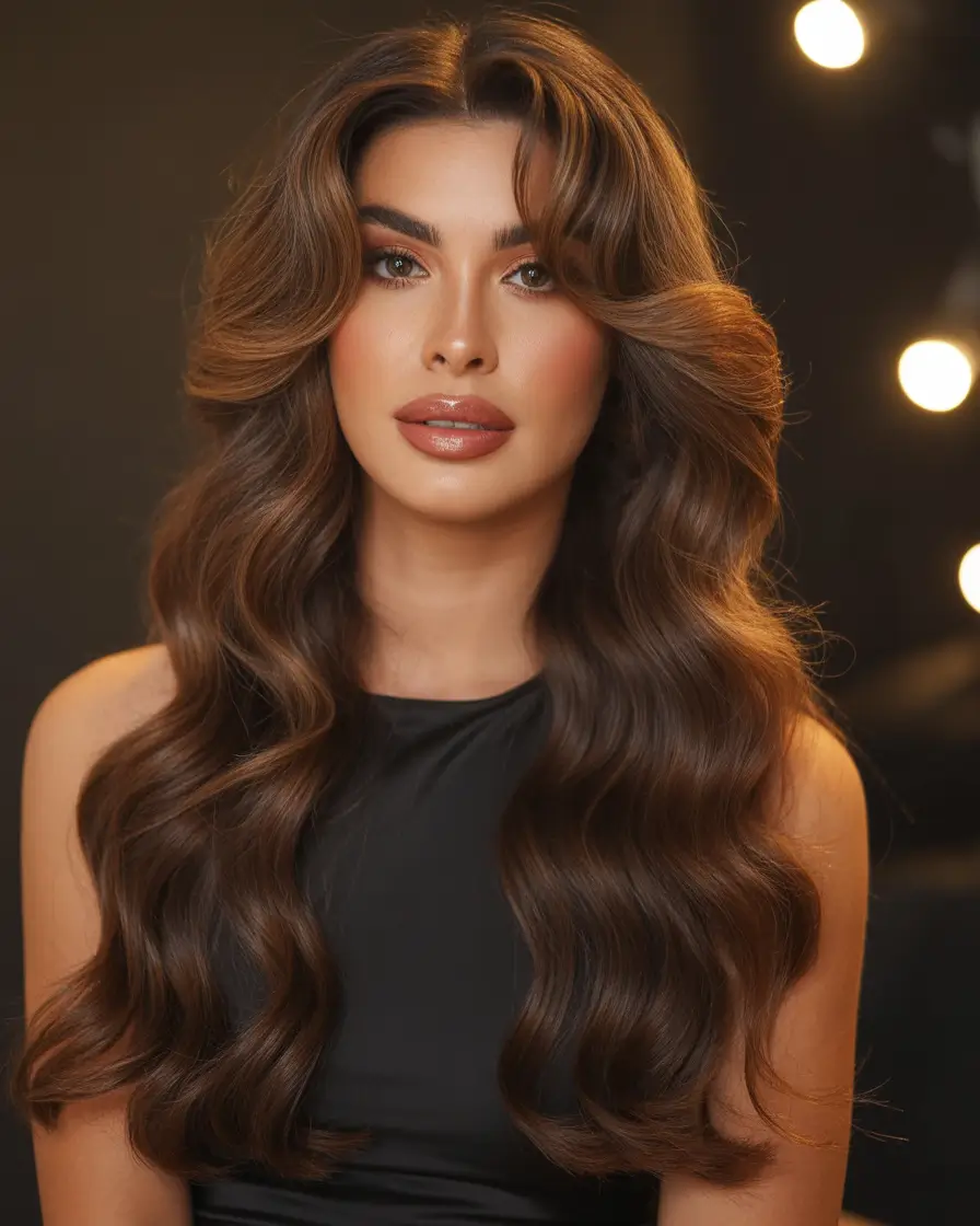 brown hair colors Hollywood Cinnamon-Chocolate Waves With Luxe Volume