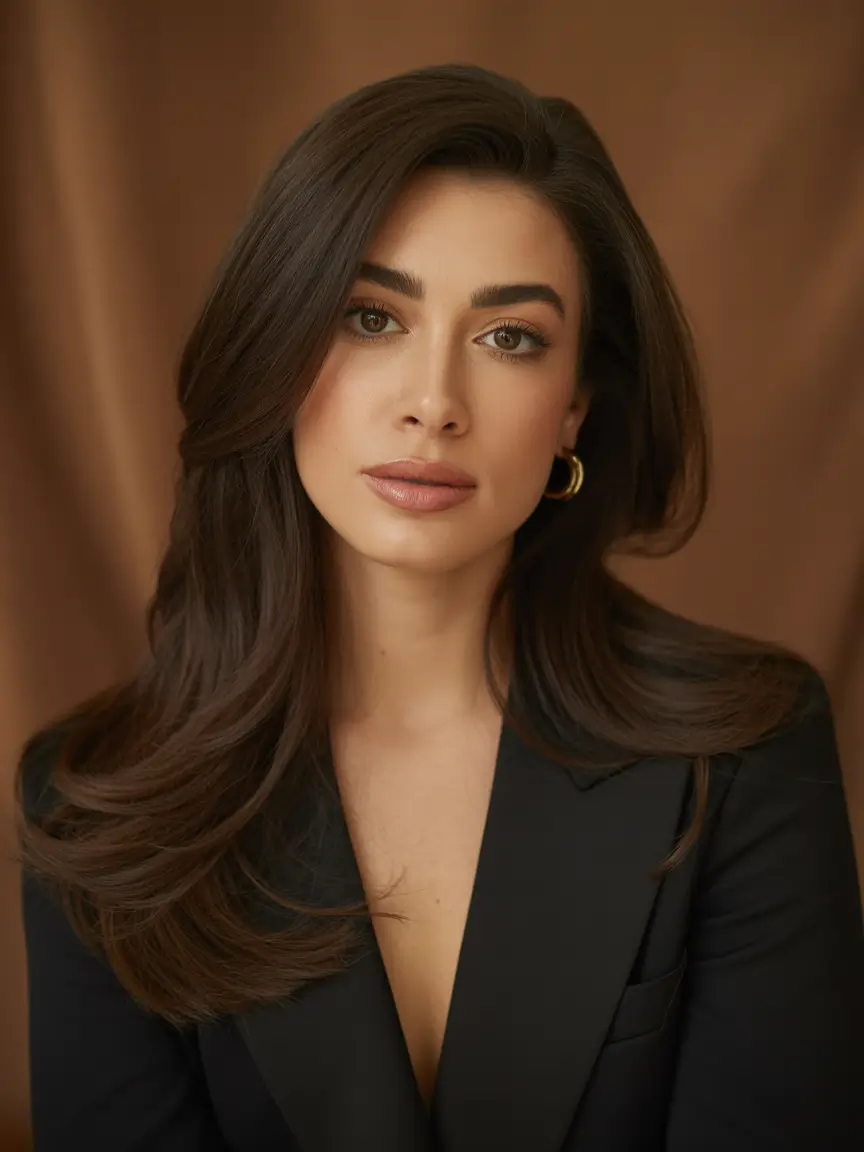 brown hair colors Classic Espresso Layers With Soft Contouring