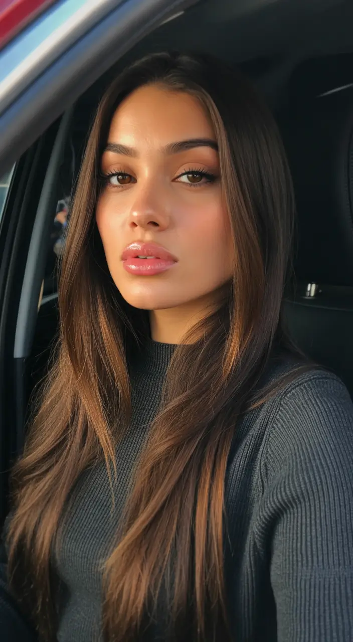 brown hair colors Sunlit Brunette With Long Straight Layers