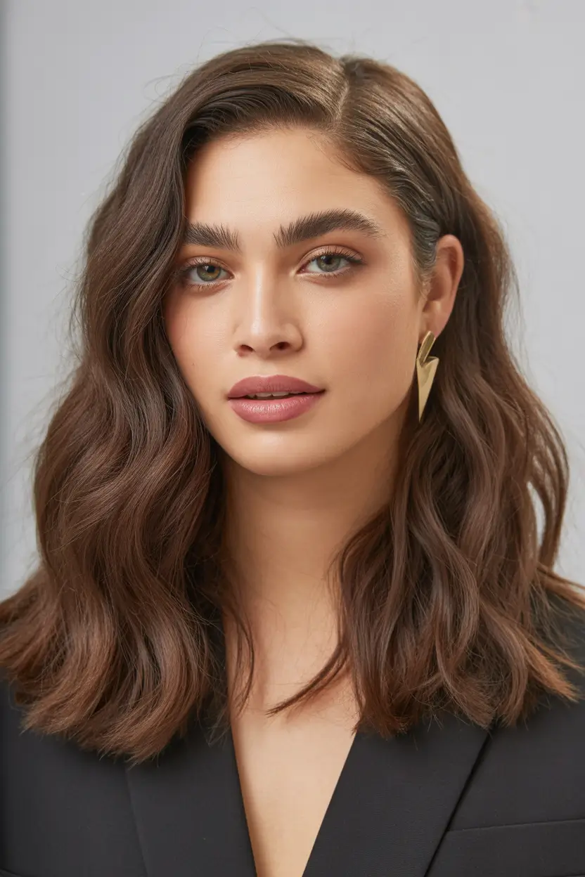 brown hair colors Wavy Espresso Brown With Modern Elegance