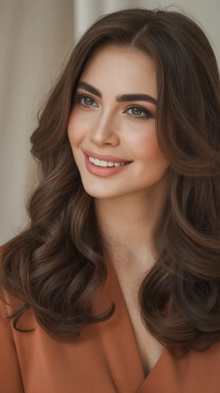 brunette hair color 2026 trends Cocoa Brunette With Soft Mocha Waves