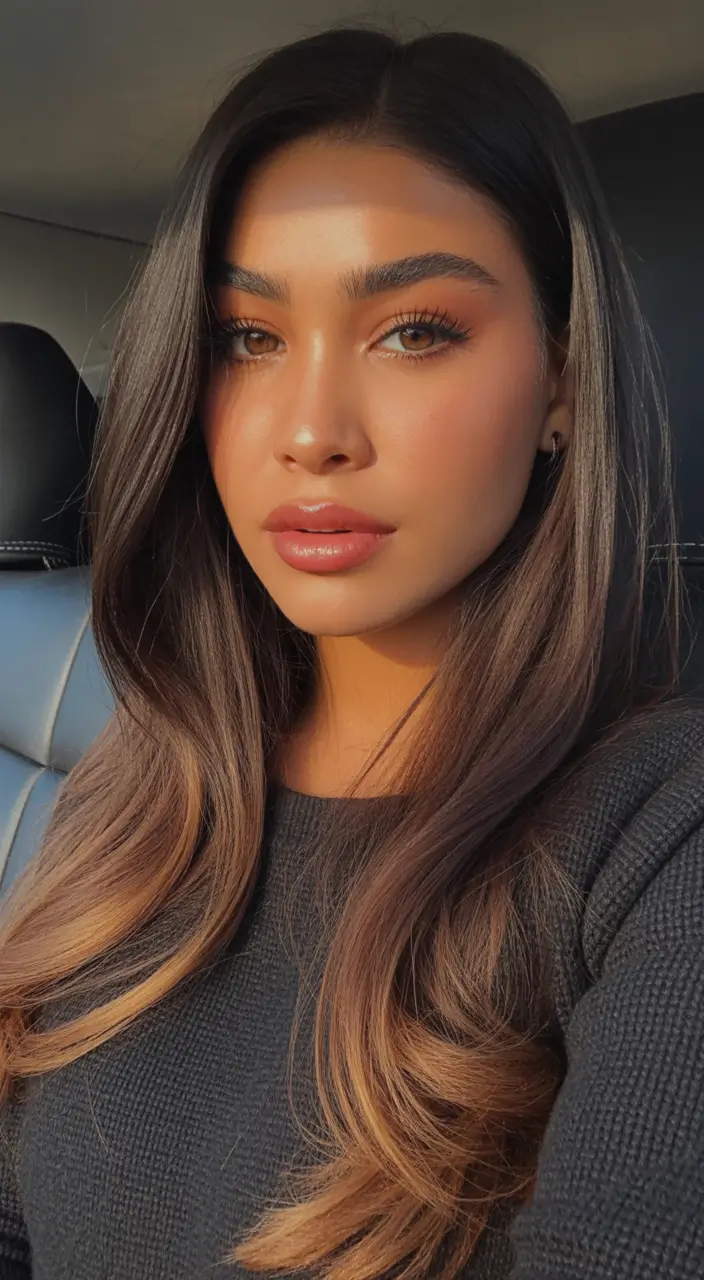 brunette hair color 2026 trends Bronze-Brunette Fade With Soft Golden Ends