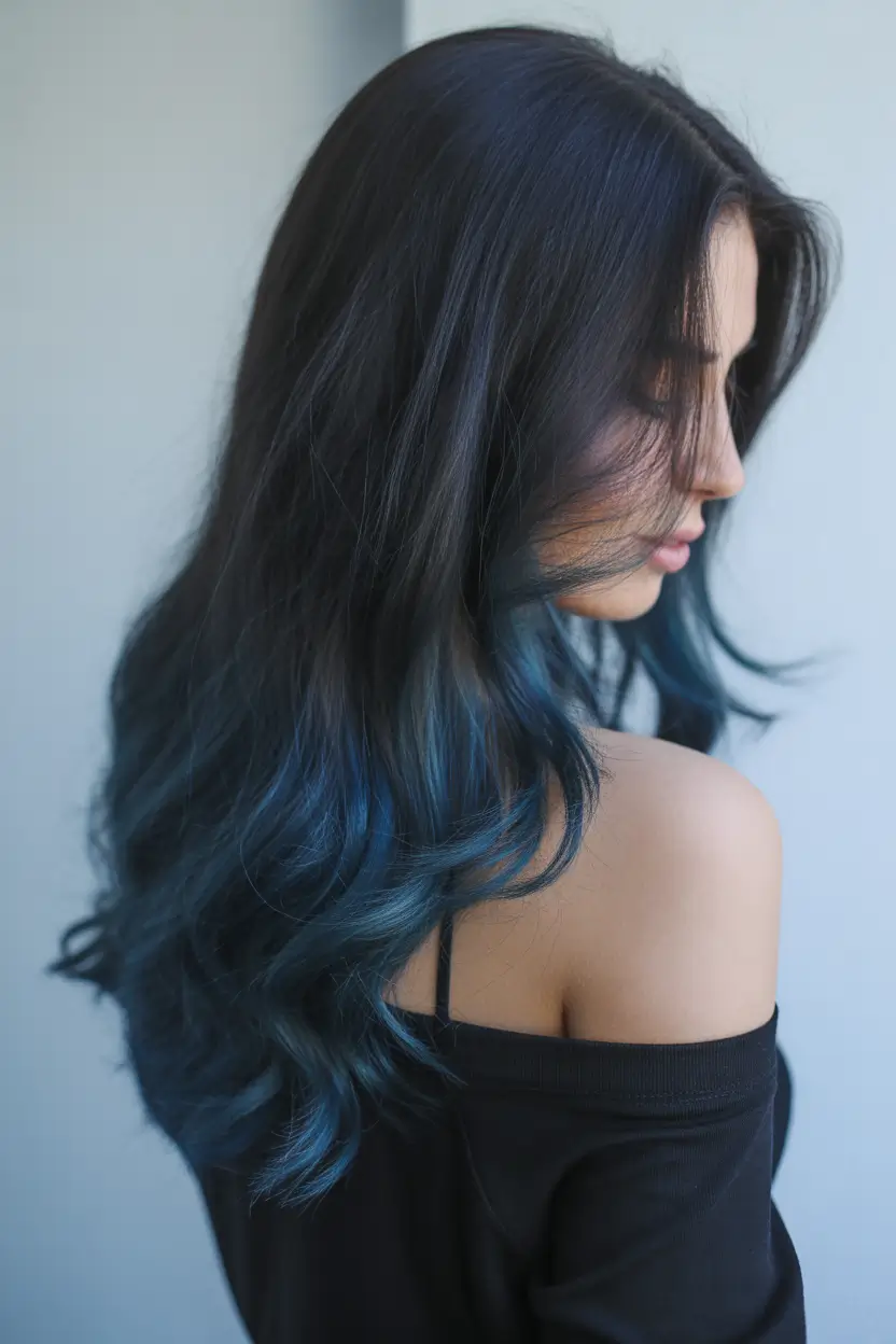 brunette hair color 2026 trends Ocean-Blue Melt on Deep Brunette