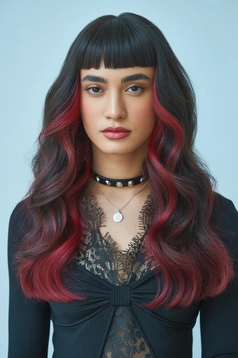 brunette hair color 2026 trends Dark Brunette With Ruby Melt Highlights