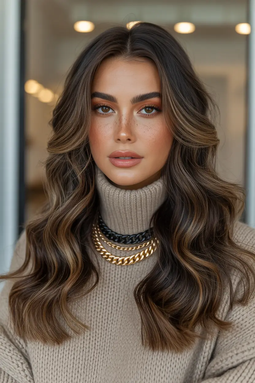 brunette hair color Warm Dimensional Brunette With Caramel Ribboning