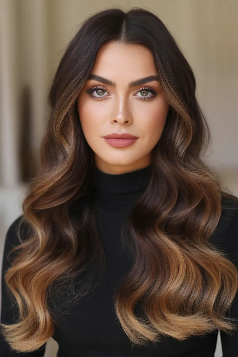 brunette hair color Rooted Brunette Melt With Soft Honey Ends