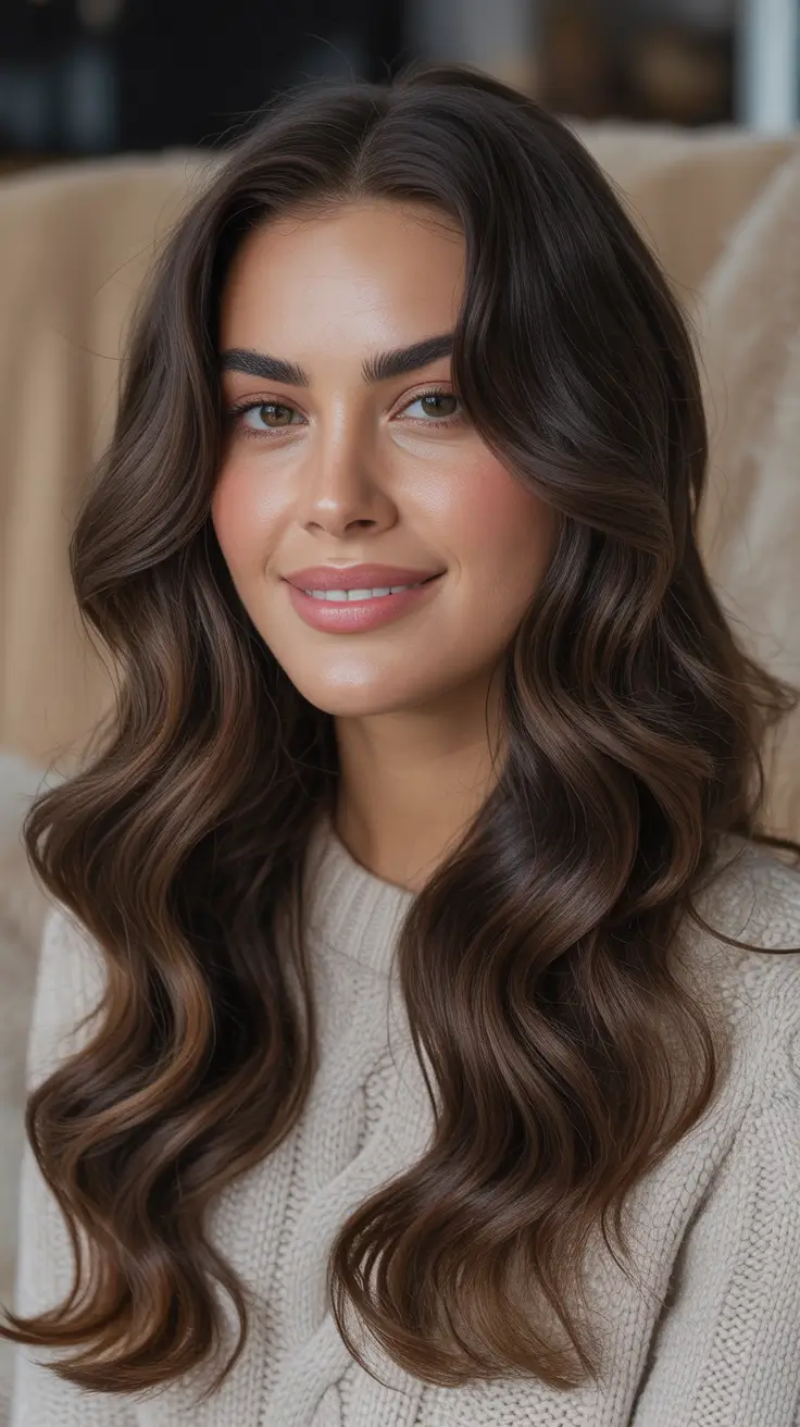 brunette hair color Soft Depth Waves for an Elegant Everyday Look