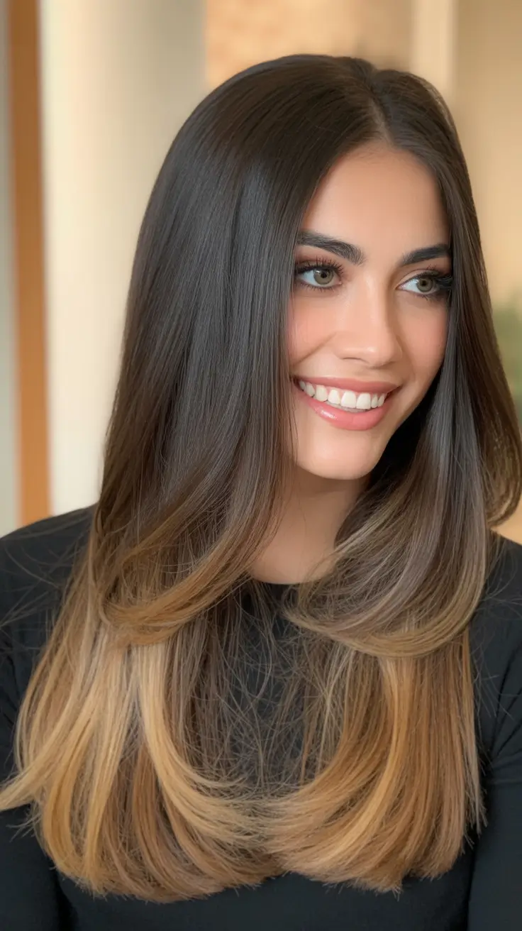 brunette hair color Bronzed Brunette Ends With a Soft Transition