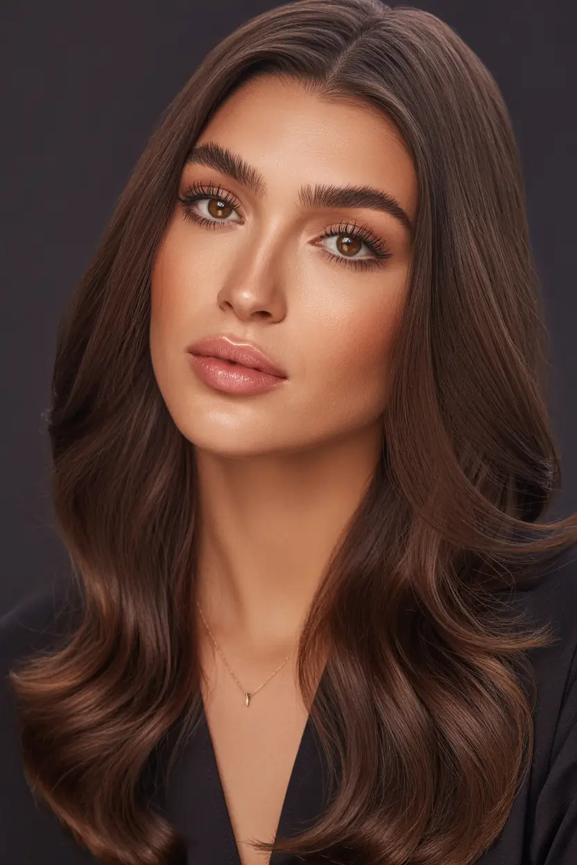 brunette hair color Classic Rich Brunette for a Gloss-First Look