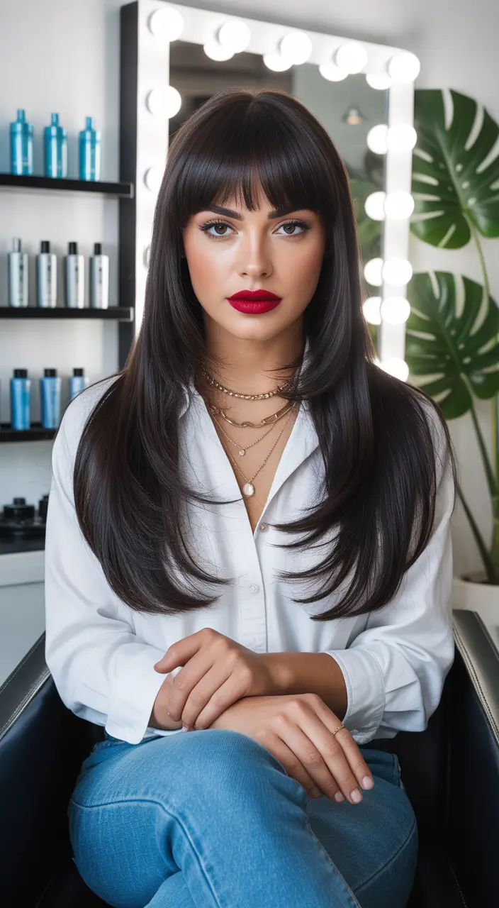 brunette hair color Soft Layers With Refined Chocolate Neutrality