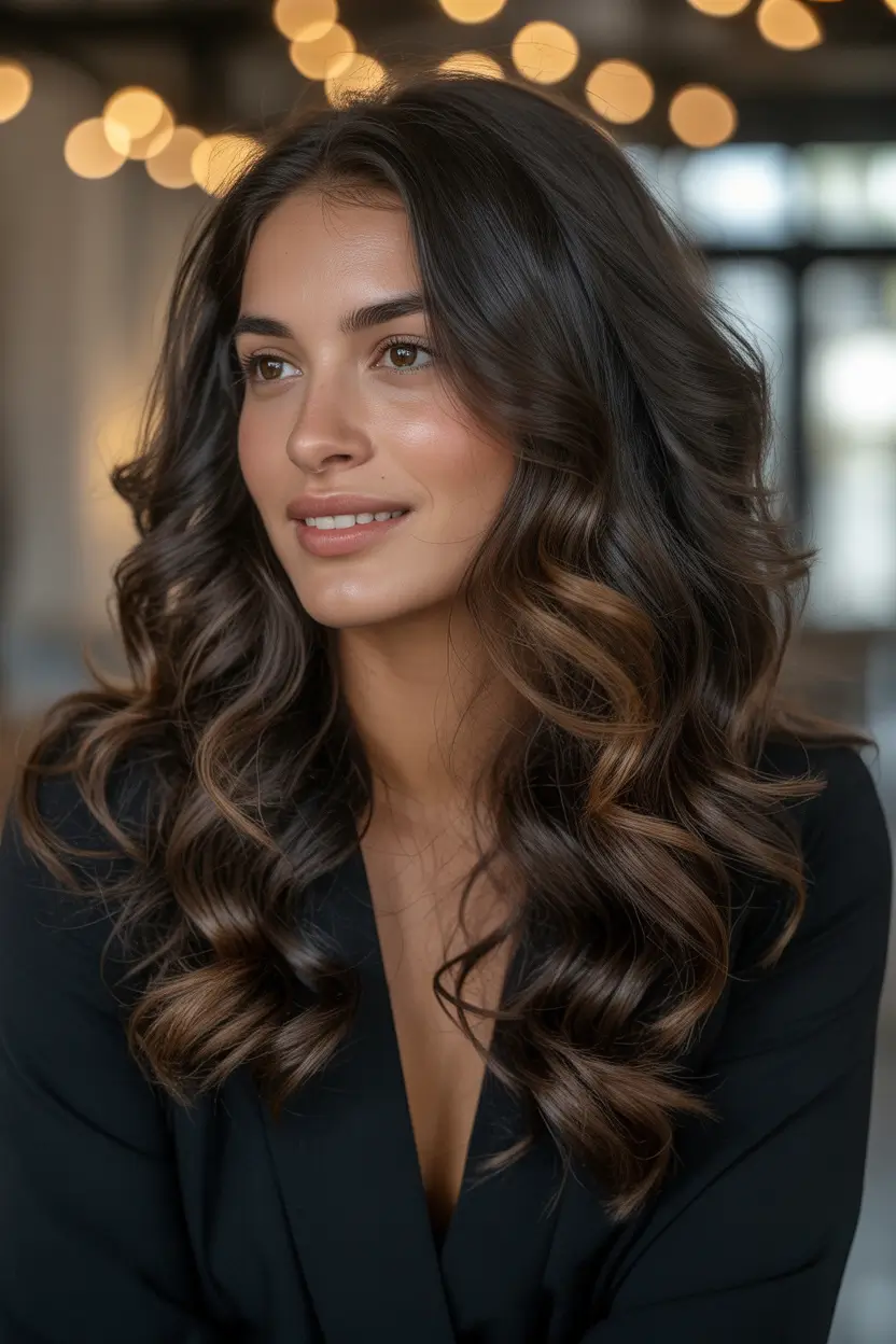 brunette hair color Soft Latte Brunette With Gentle Volume