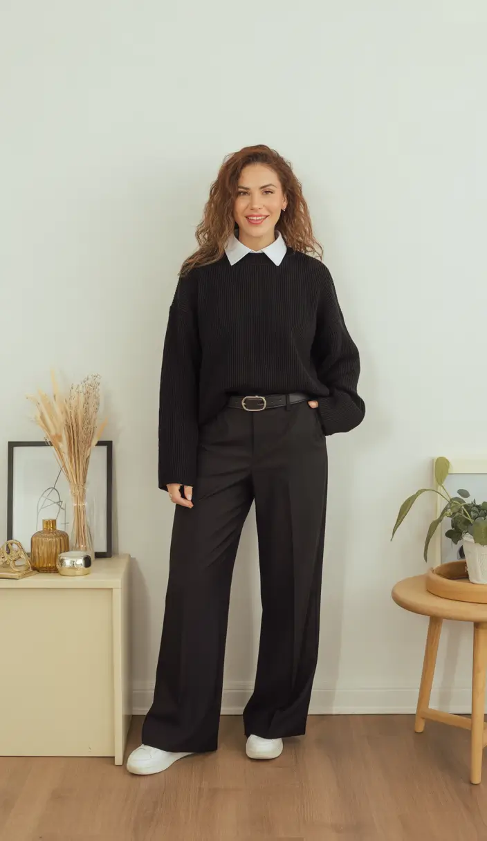 business casual outfits Laid-Back Contrast: Black and White Ease