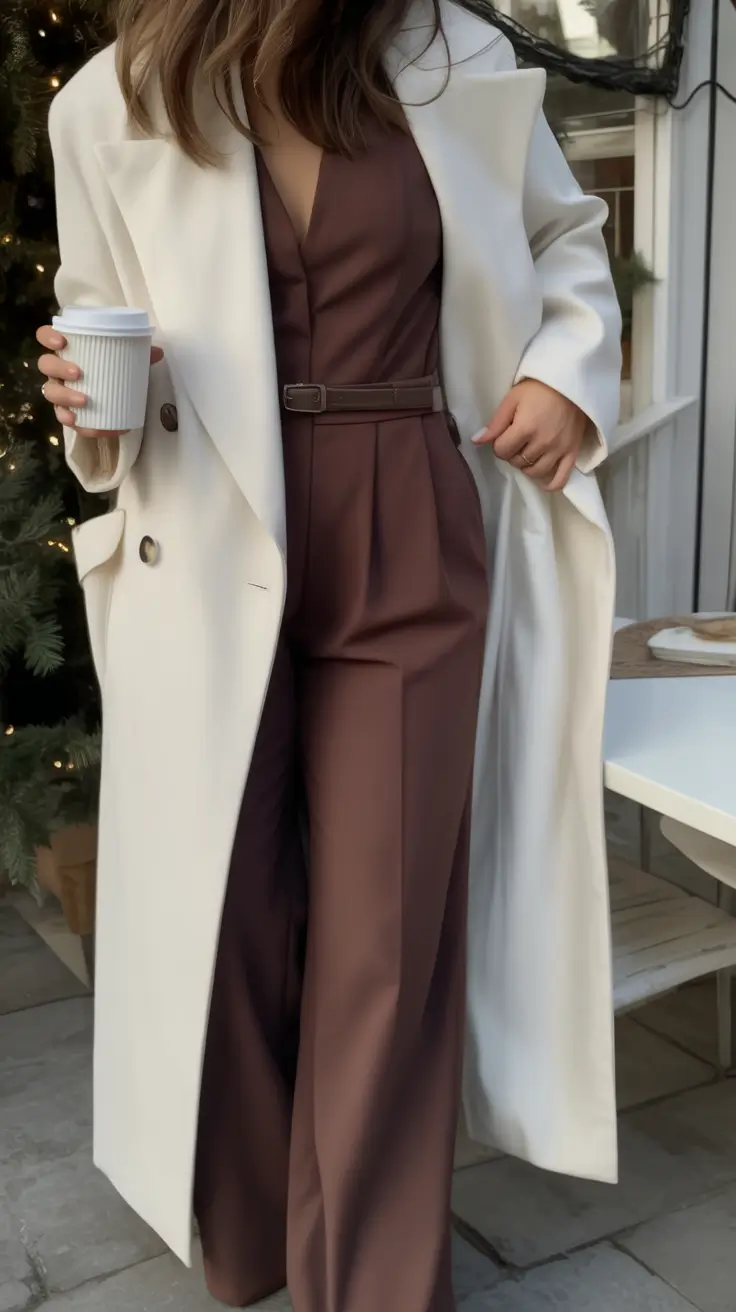business casual outfits Winter Whites & Mocha Elegance