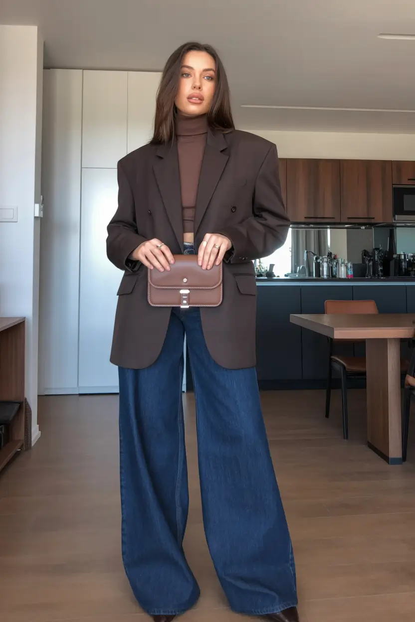 business casual outfits Effortless Layers: Chocolate and Denim