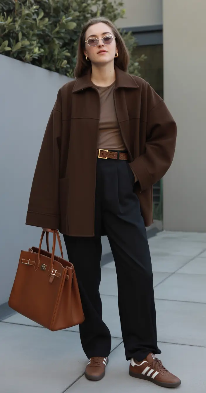 chic casual outfits Brown Monochrome with Retro Vibes