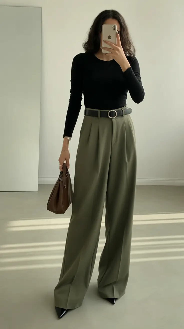 business casual outfits Tailored Minimalism in Olive and Black