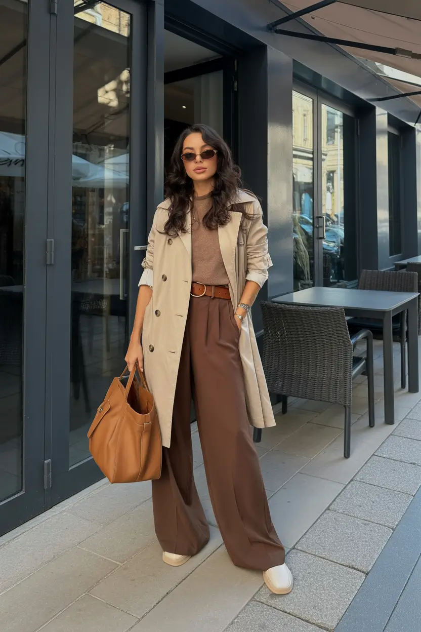 chic business outfits Timeless Trench and Chocolate Palette