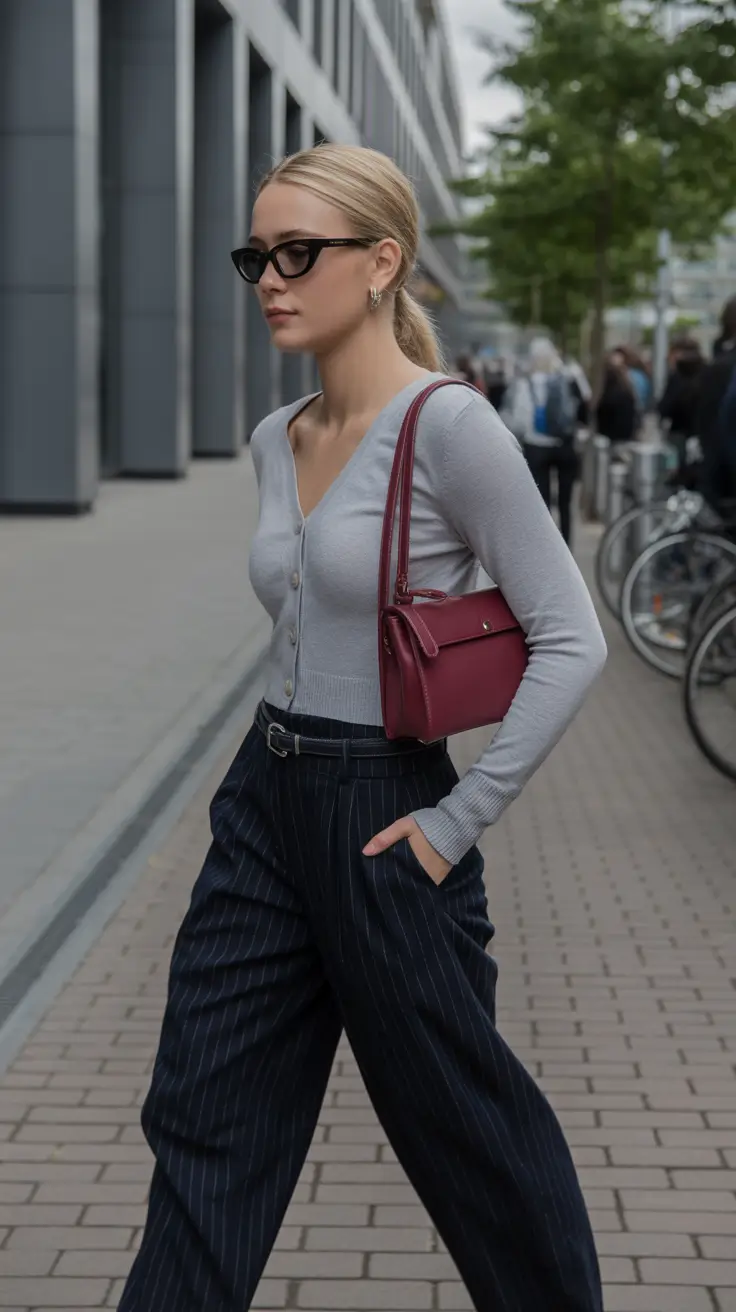 elegant office outfits Pinstripes and Pops of Color