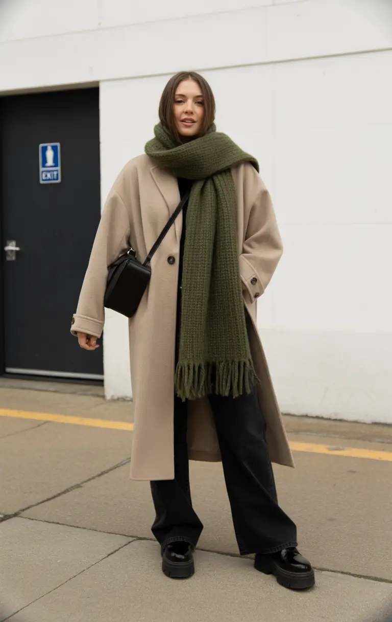 elegant casual outfits Olive Accents and Oversized Coats