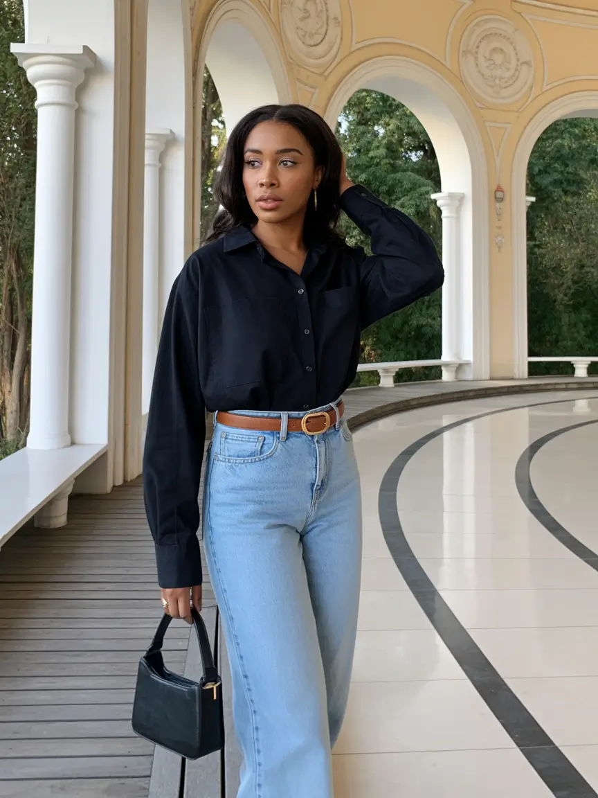 outfits for black women Classic Black and Denim Simplicity