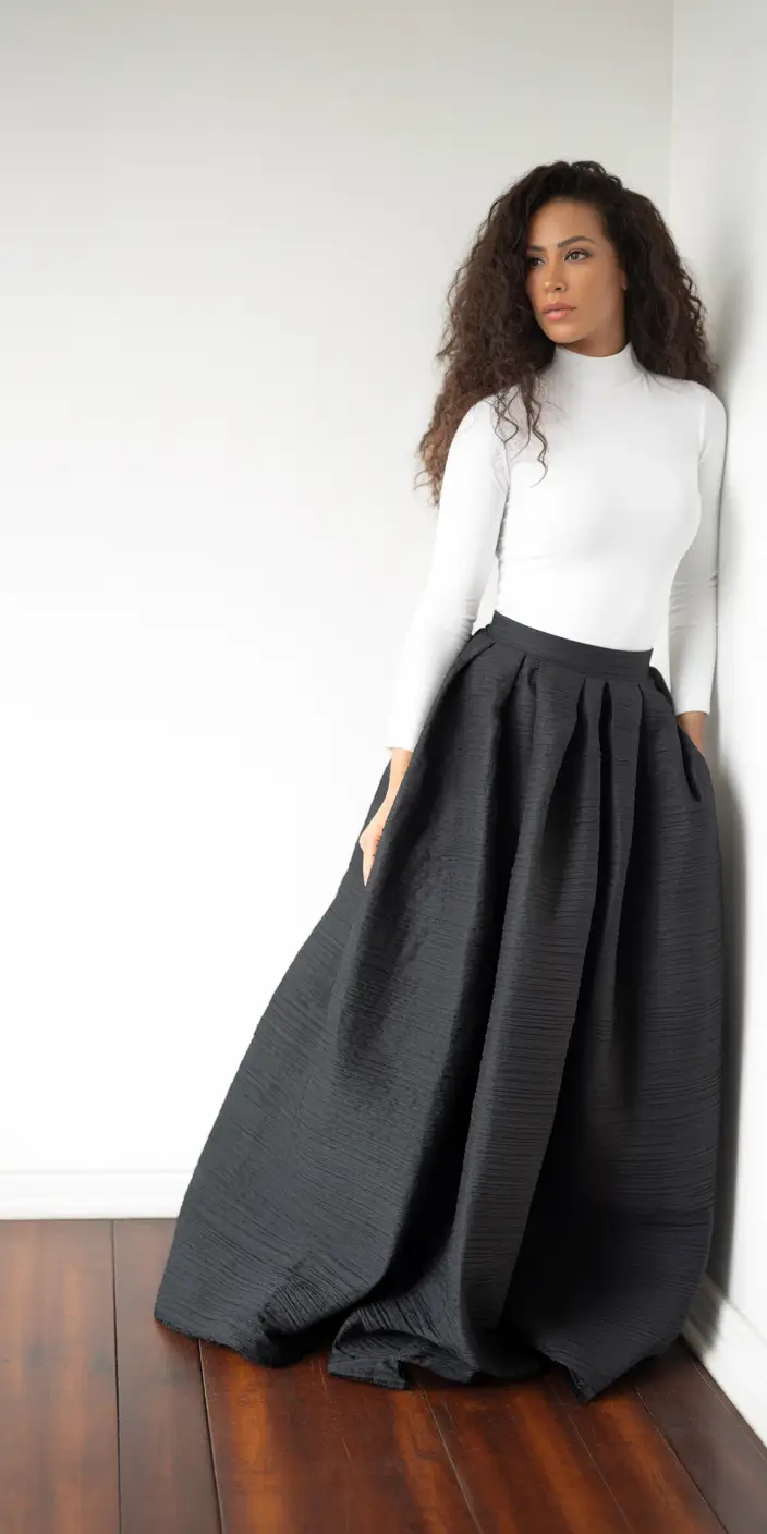 outfits for black women Monochrome Ball-Skirt Elegance