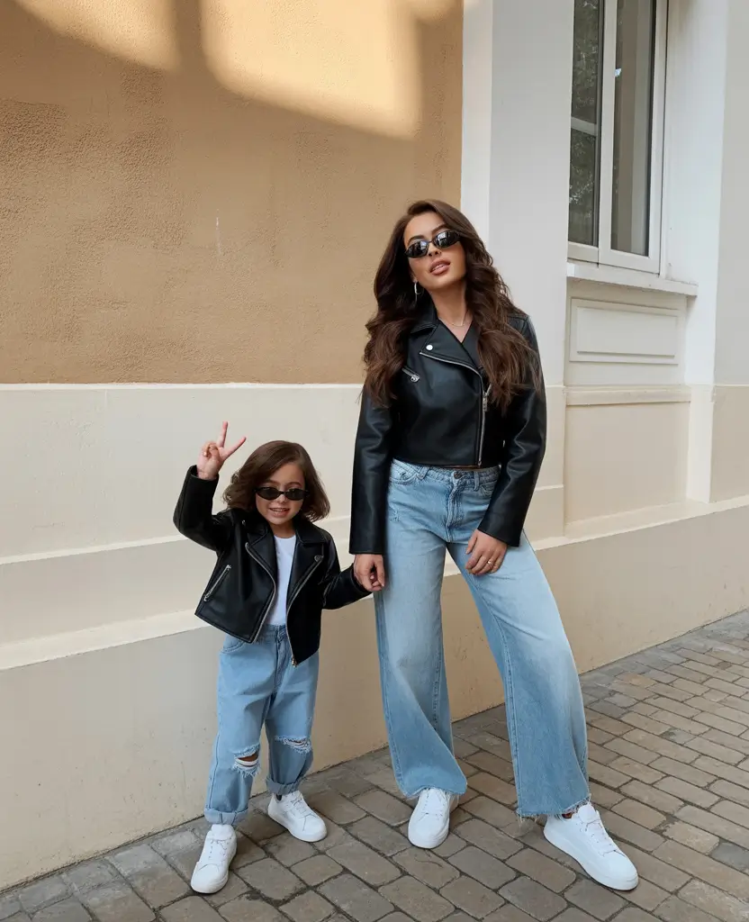 mom outfits Denim and Leather Confidence