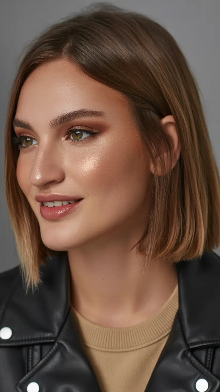 dark brown hair color 2026 Chic Short Brunette Bob with Soft Honey-Lit Ends